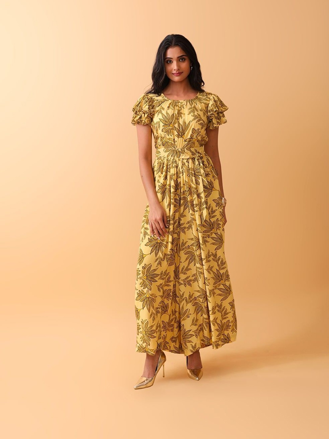 

NH KAPDEWALA Printed Basic Jumpsuit, Yellow