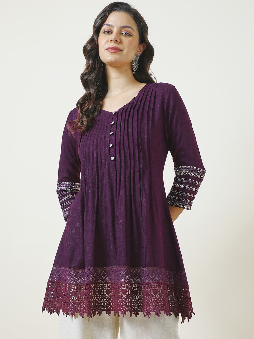 

Soch Women V-Neck Lace Inserts Tunic, Purple