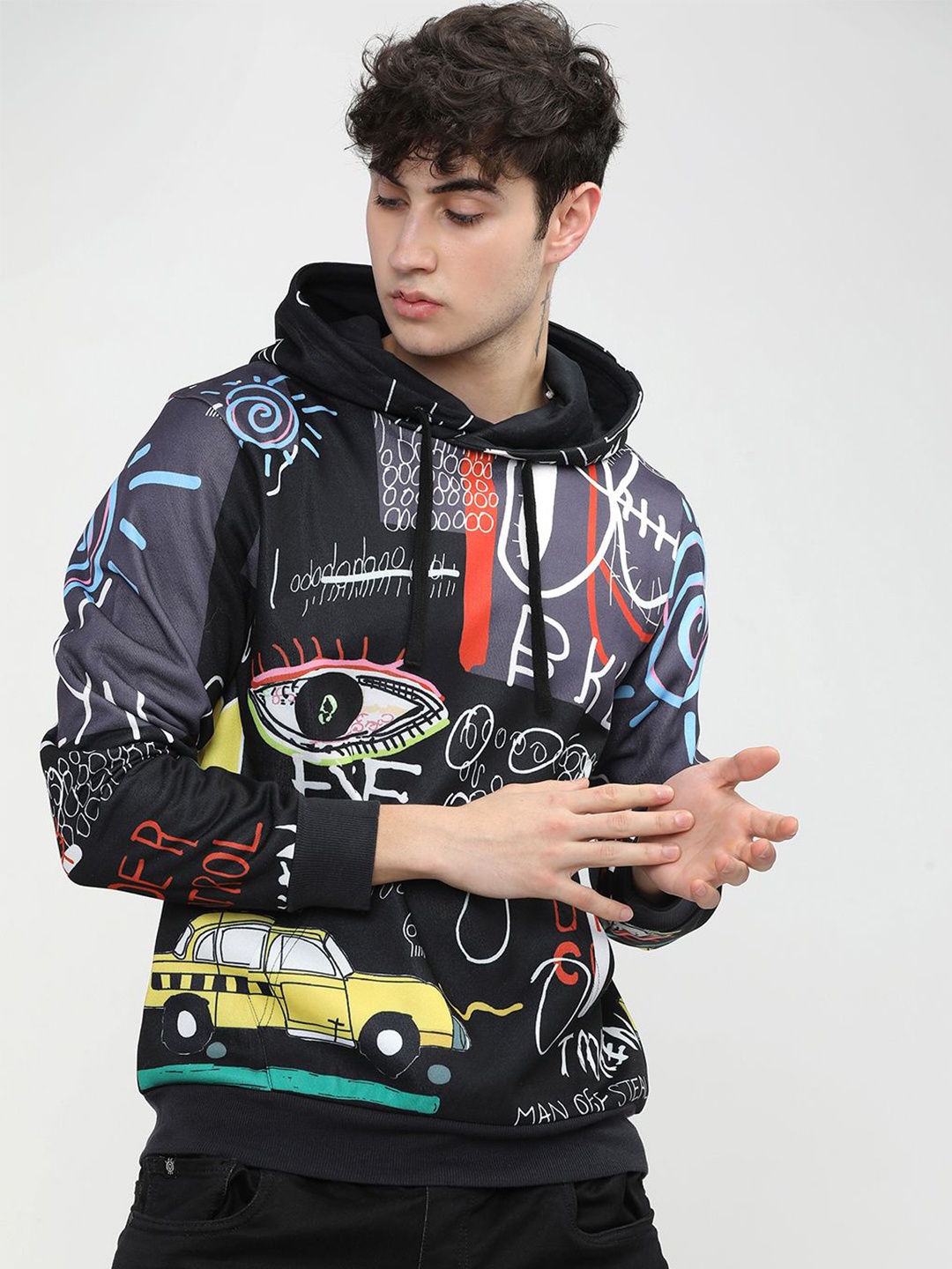 

HIGHLANDER Men Graphic Printed Hood Pullover Sweatshirt, Black