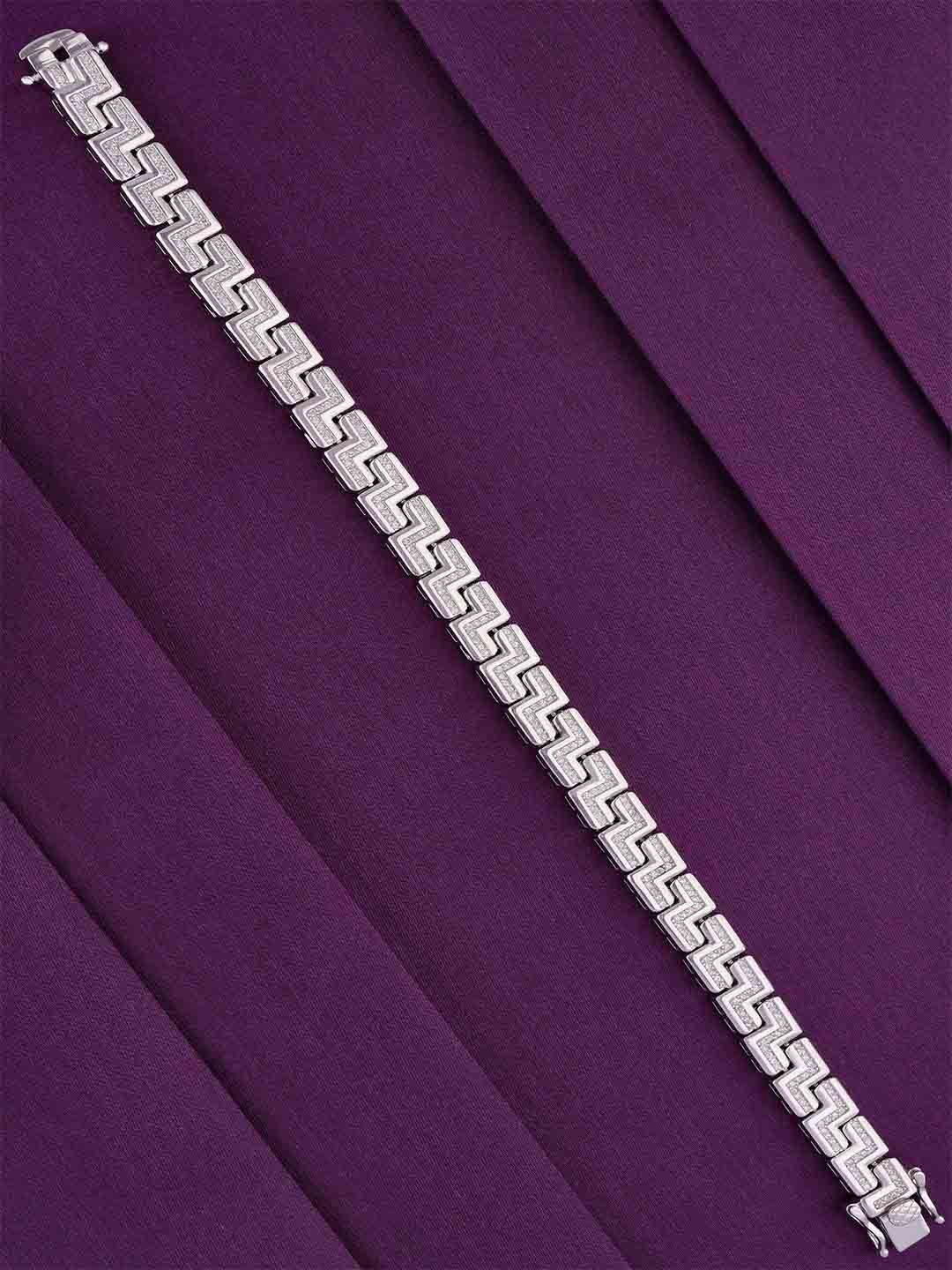 

KAI JEWEL Men Sterling Silver Cubic Zirconia Rhodium-Plated Wraparound Bracelet