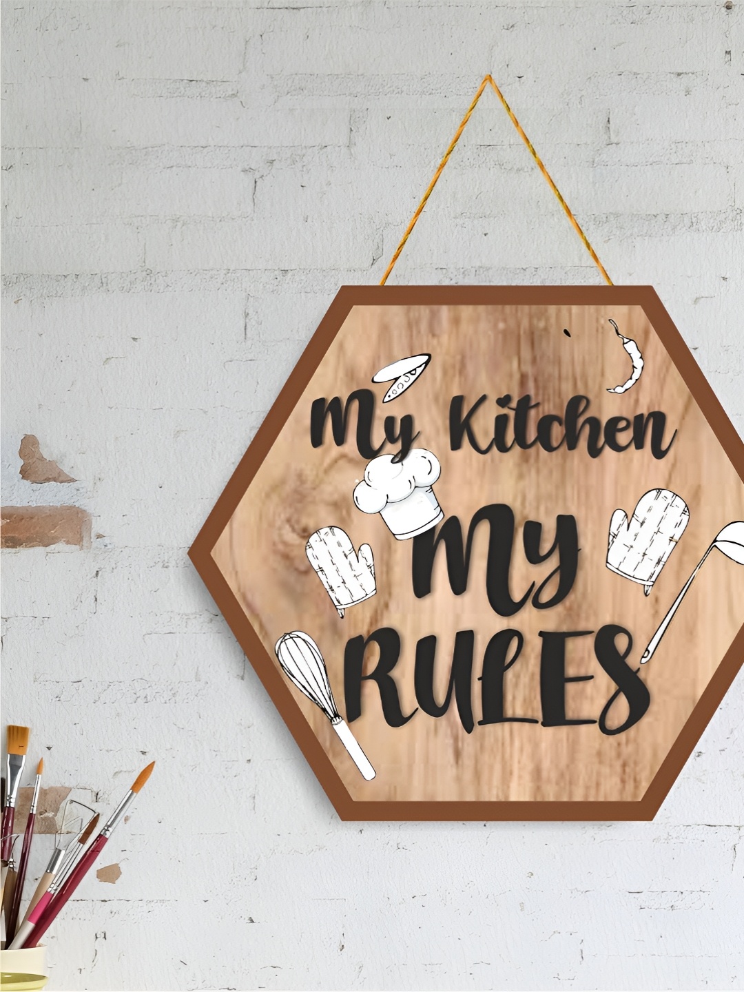 

Nupur Studios Brown & White Printed Wooden Wall Hanging