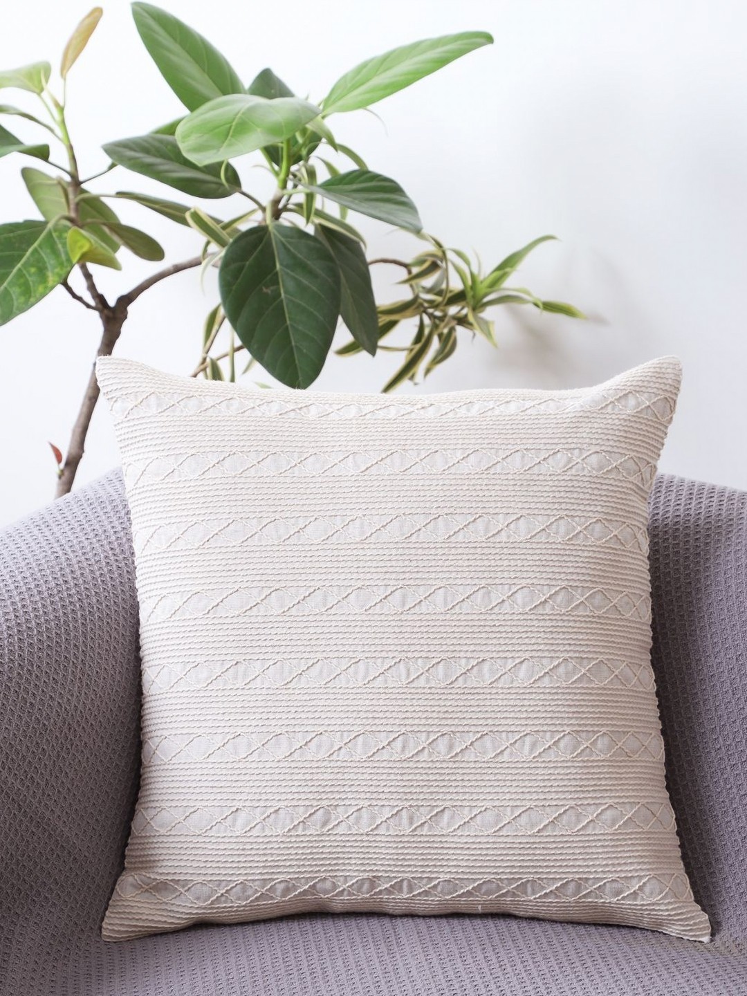 

Jamio Firati White Self Design Cotton Square Cushion Covers