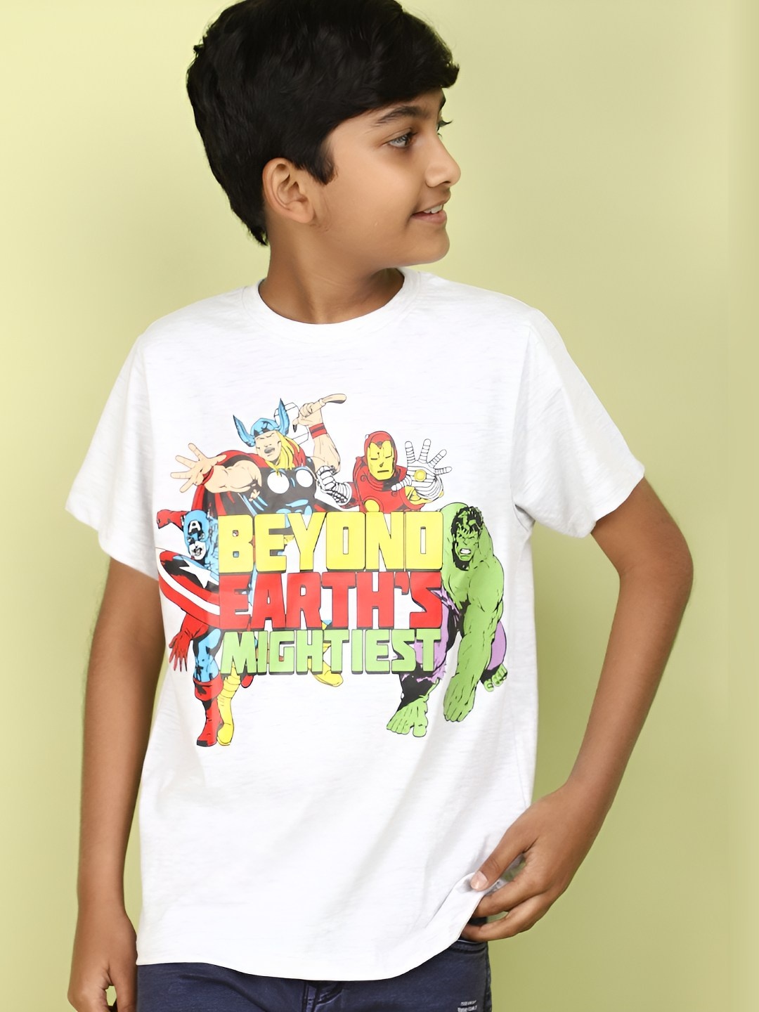 

V-Mart Boys Graphic Avengers Printed Round Neck Cotton T-shirt, White