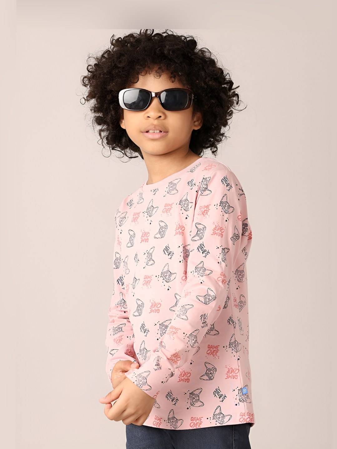 

V-Mart Boys Conversational Printed Round Neck Cotton T-shirt, Peach