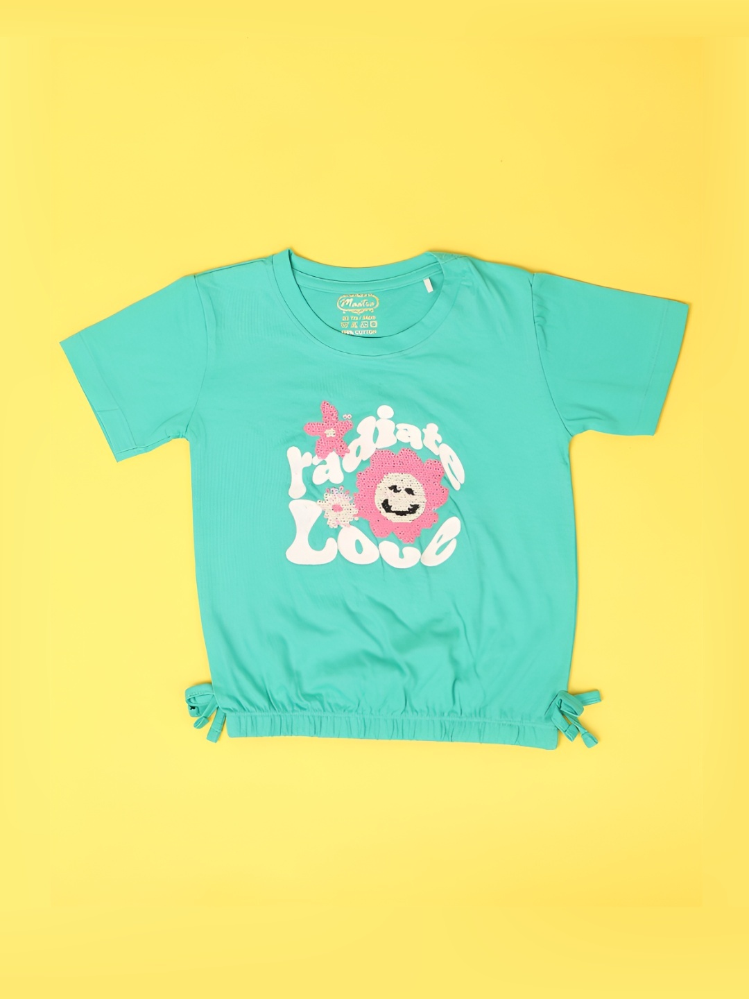 

V-Mart Girls Typography Printed Round Neck Cotton T-shirt, Green