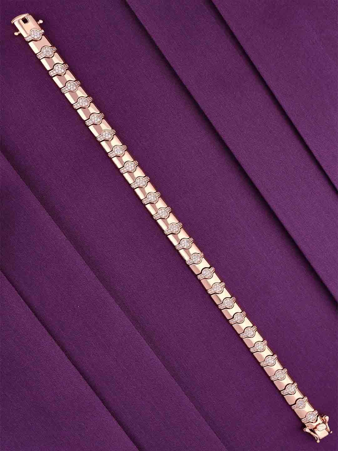 

KAI JEWEL Men Sterling Silver Cubic Zirconia Rose Gold-Plated Wraparound Bracelet
