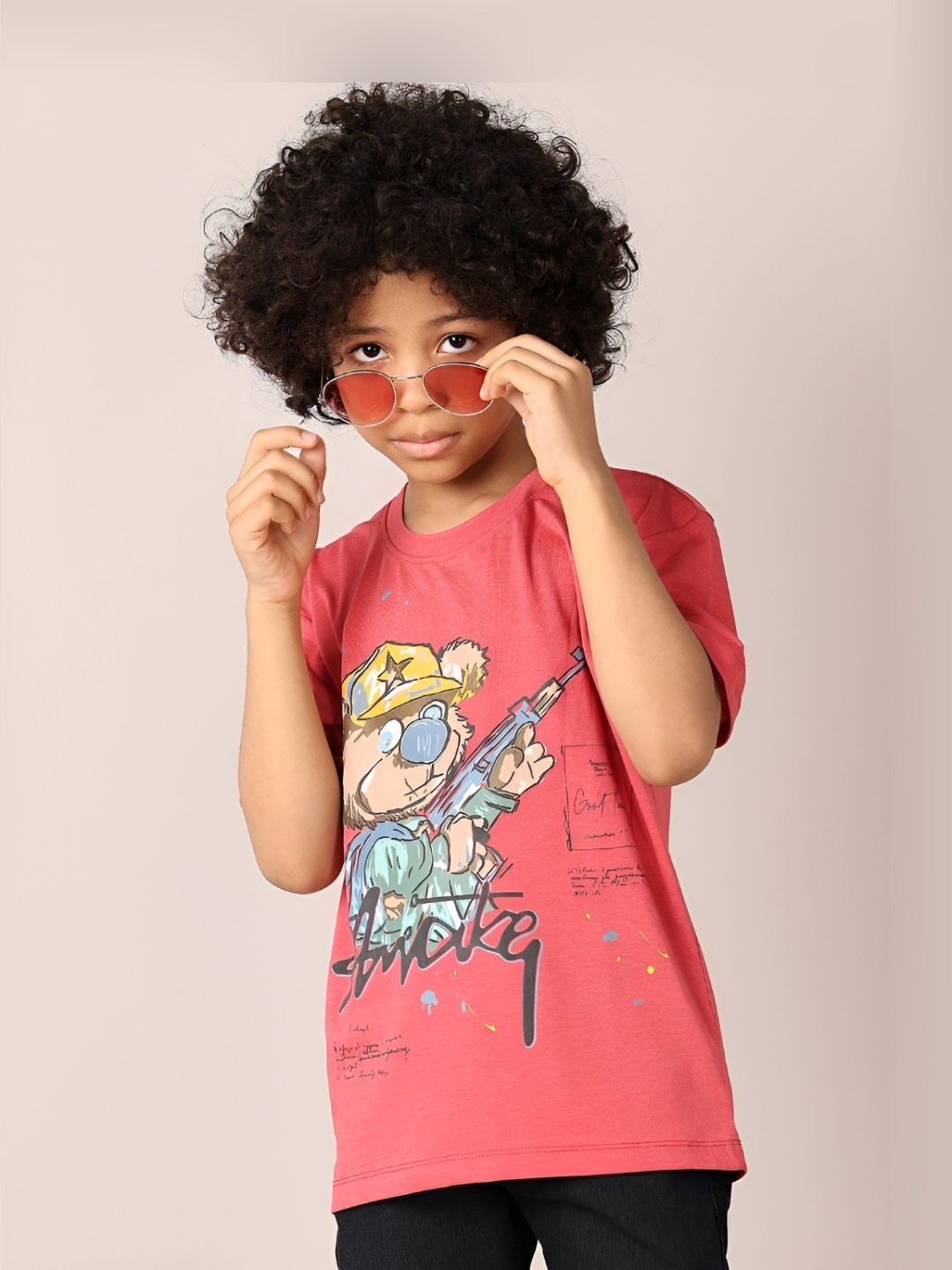 

V-Mart Boys Graphic Printed Round Neck Cotton T-shirt, Peach