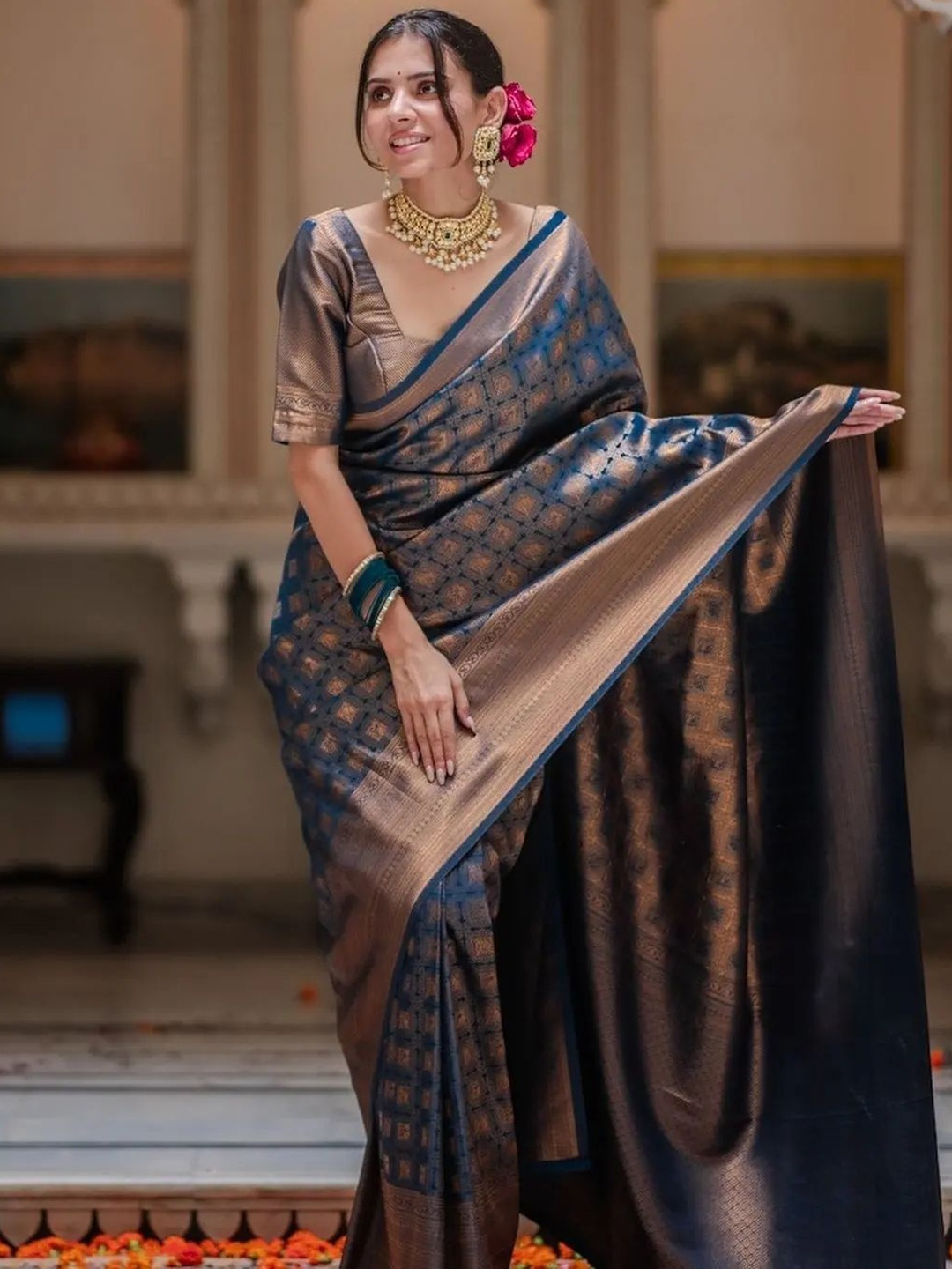 

Kriyansh Warli Zari Kanjeevaram Woven Design Saree, Blue