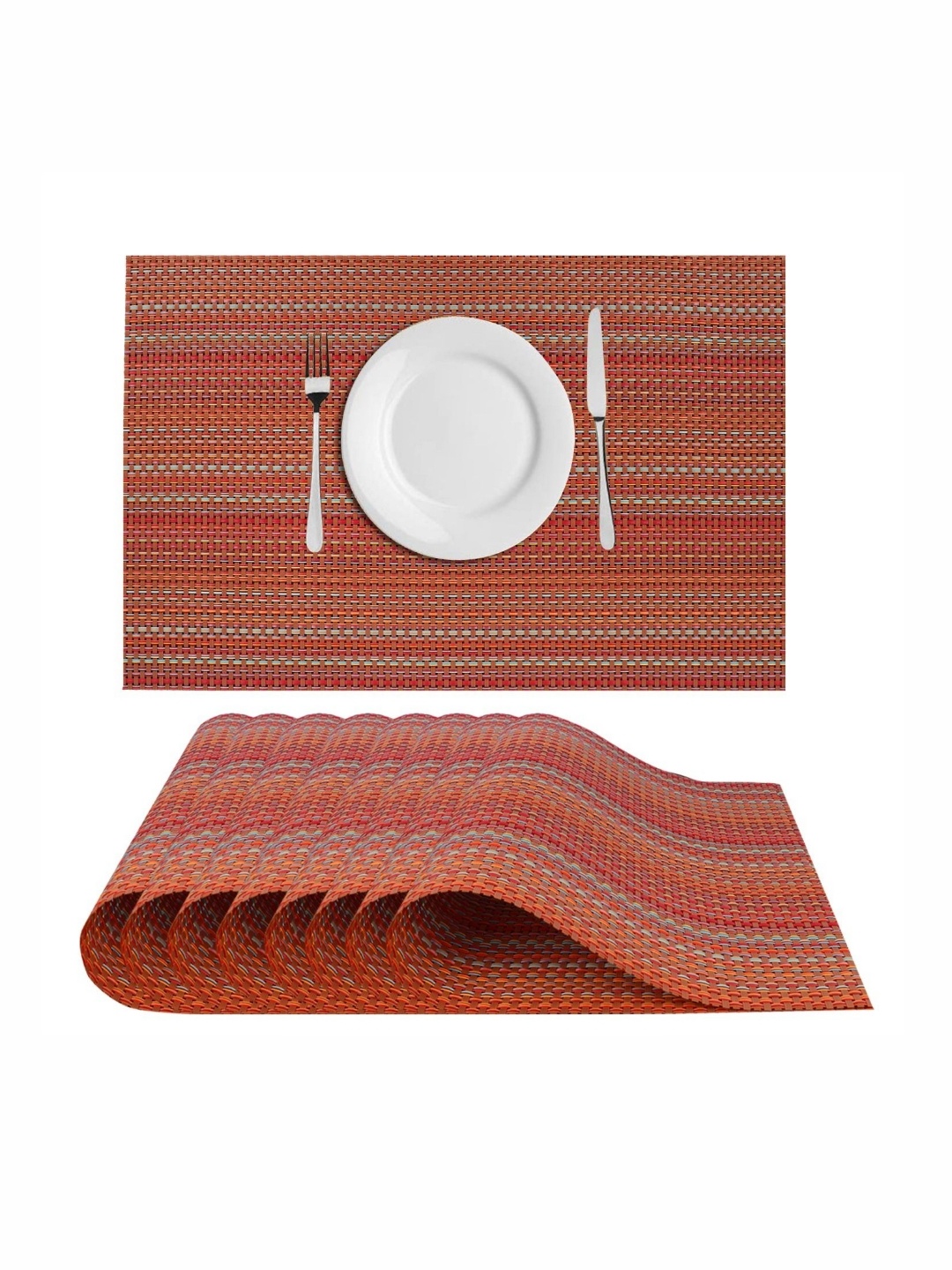 

LooMantha Maroon & Red 8 Pieces Striped Rectangular Table Placemats