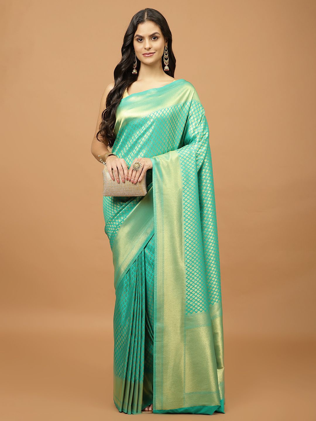 

Meena Bazaar Woven Design Zari Saree, Sea green