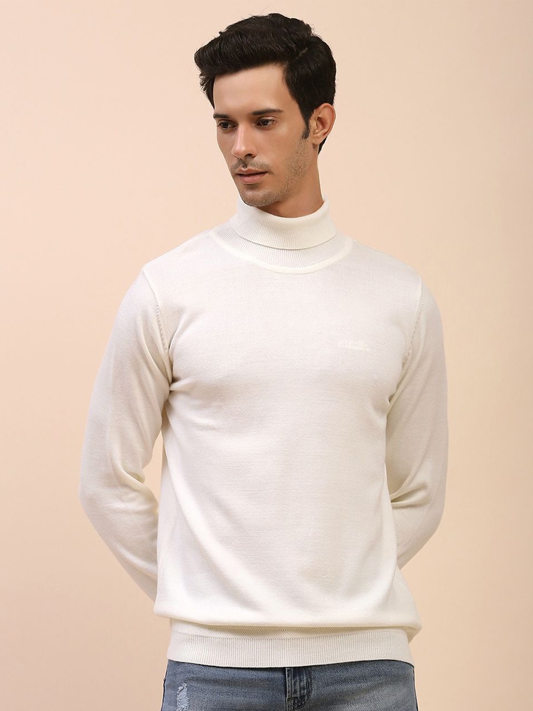 

CAMLA Men Turtle Neck Pullover Sweaters, White