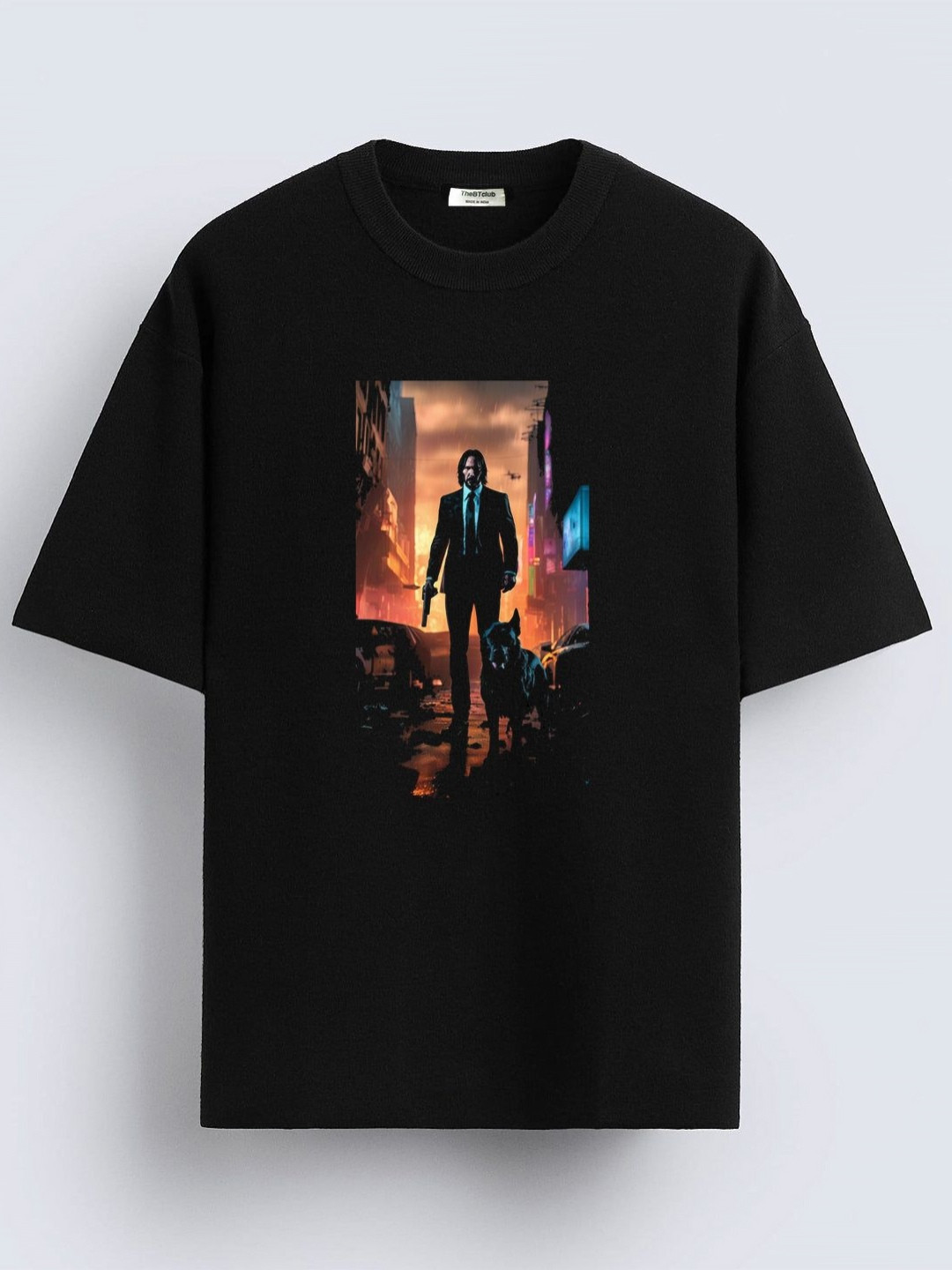 

TheBTclub Men Cotton Printed Drop-Shoulder Sleeves Activchill T-shirt, Black