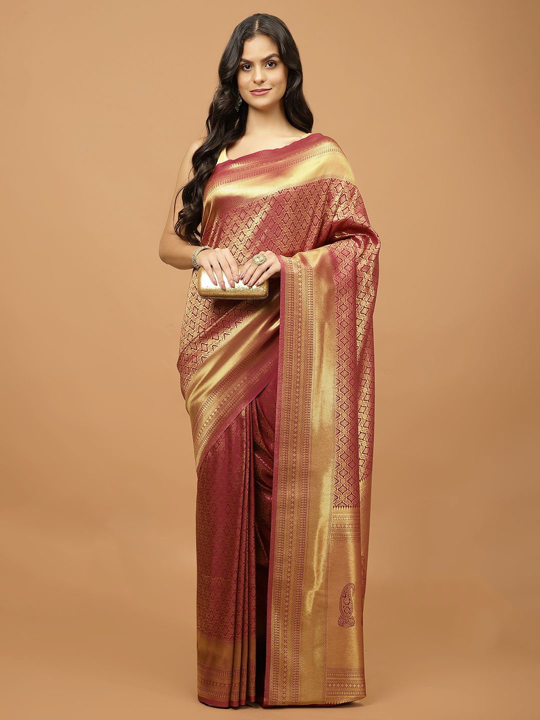 

Meena Bazaar Woven Design Zari Saree, Burgundy