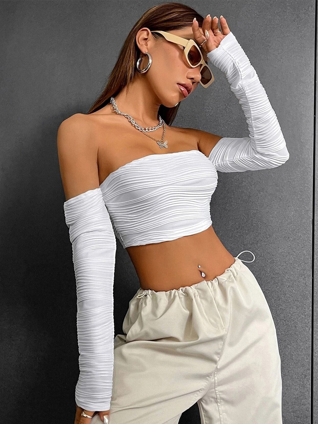 

Stylecast X Slyck Solid Off-Shoulder Top, White