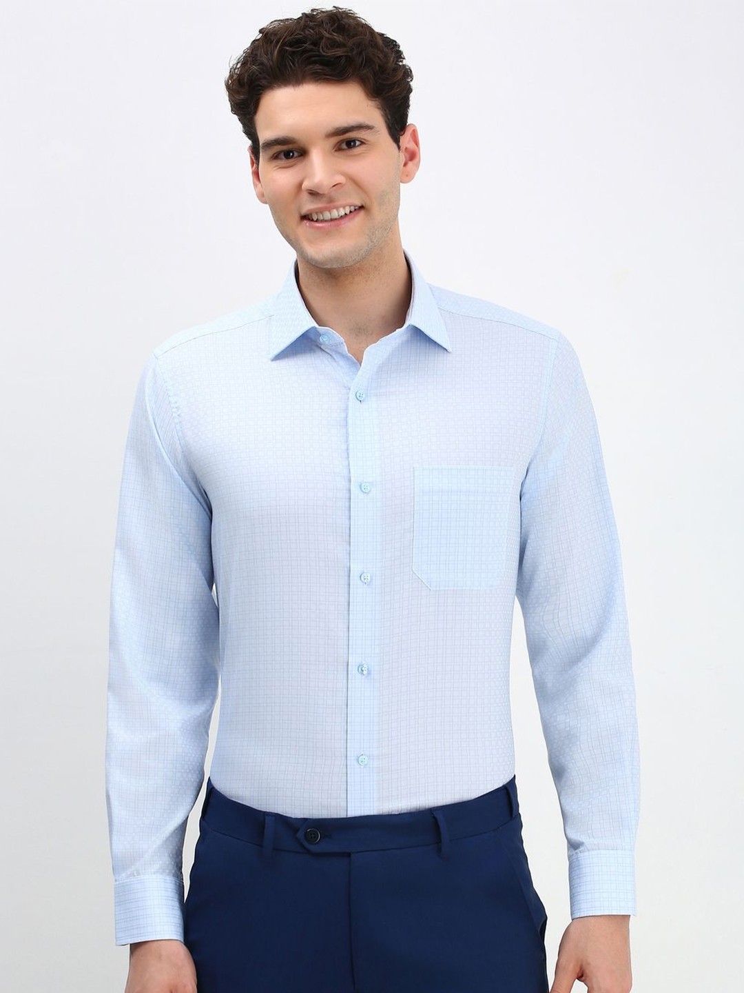 

Allen Solly Sport Men Regular Fit Checked Formal Cotton Shirt, Blue