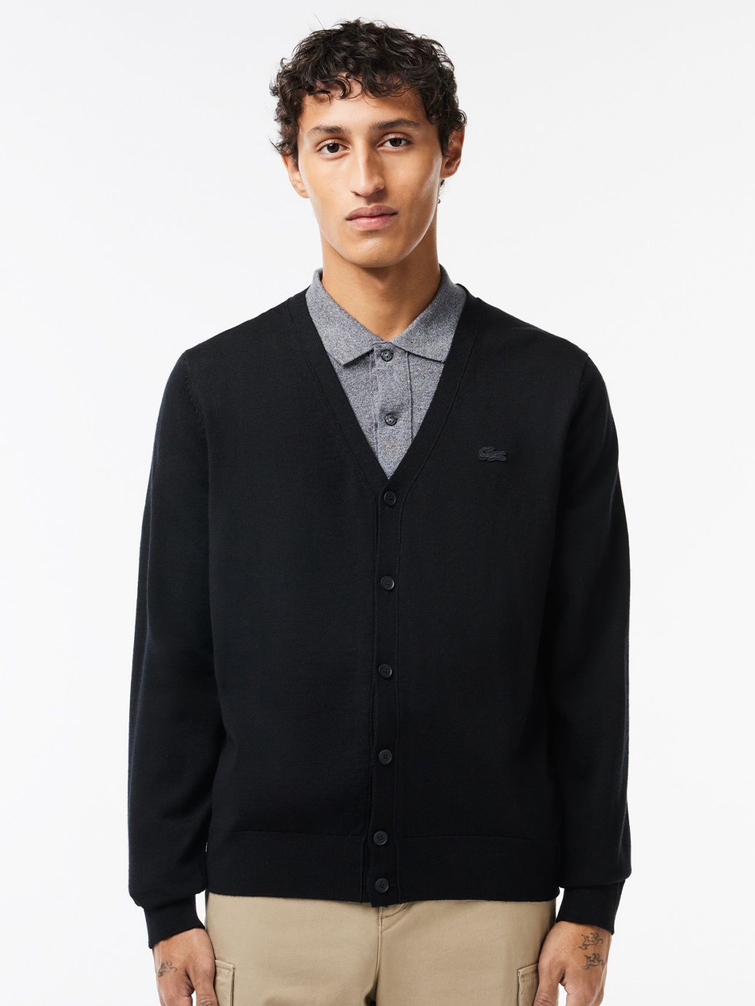 

Lacoste Men V-Neck Pure Woollen Cardigan, Black