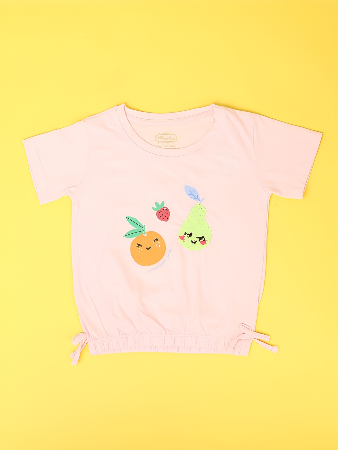

V-Mart Girls Graphic Printed Round Neck Cotton T-shirt, Pink