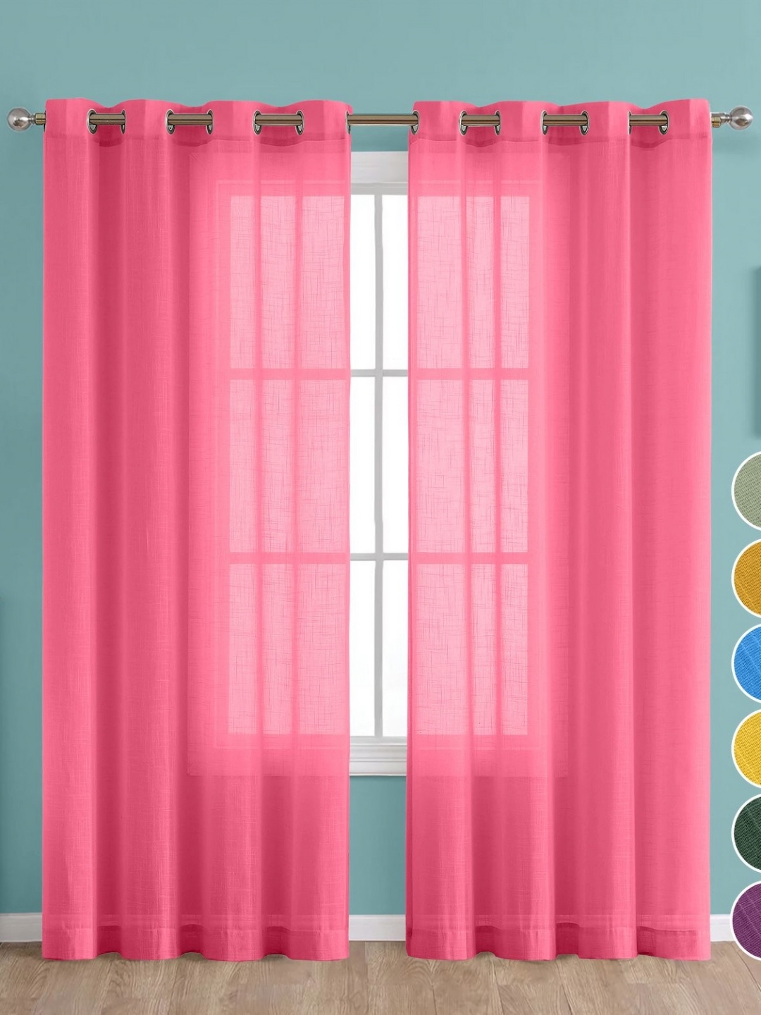 

THE LINEN COMPANY Pink 2 Pieces Cotton Sheer Door Curtain