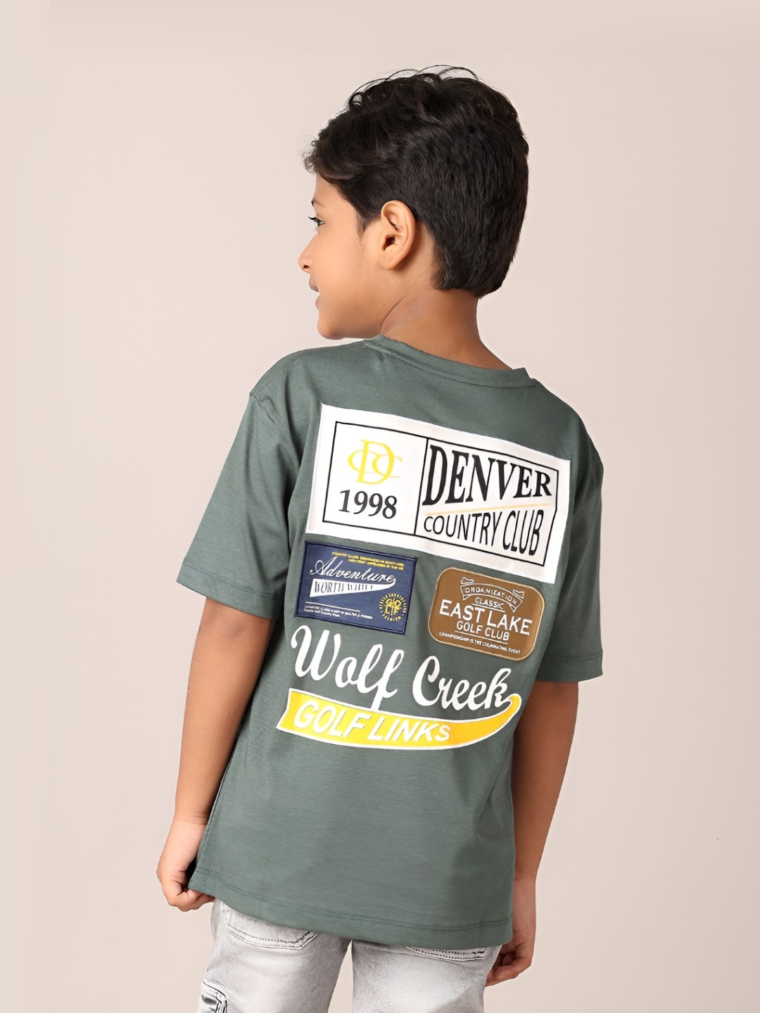 

V-Mart Boys Typography Printed Round Neck Cotton T-shirt, Olive