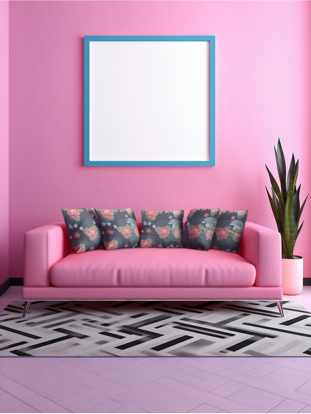 

THEYAYACAFE Black & Pink 5 Pieces Floral Velvet Square Cushion Covers