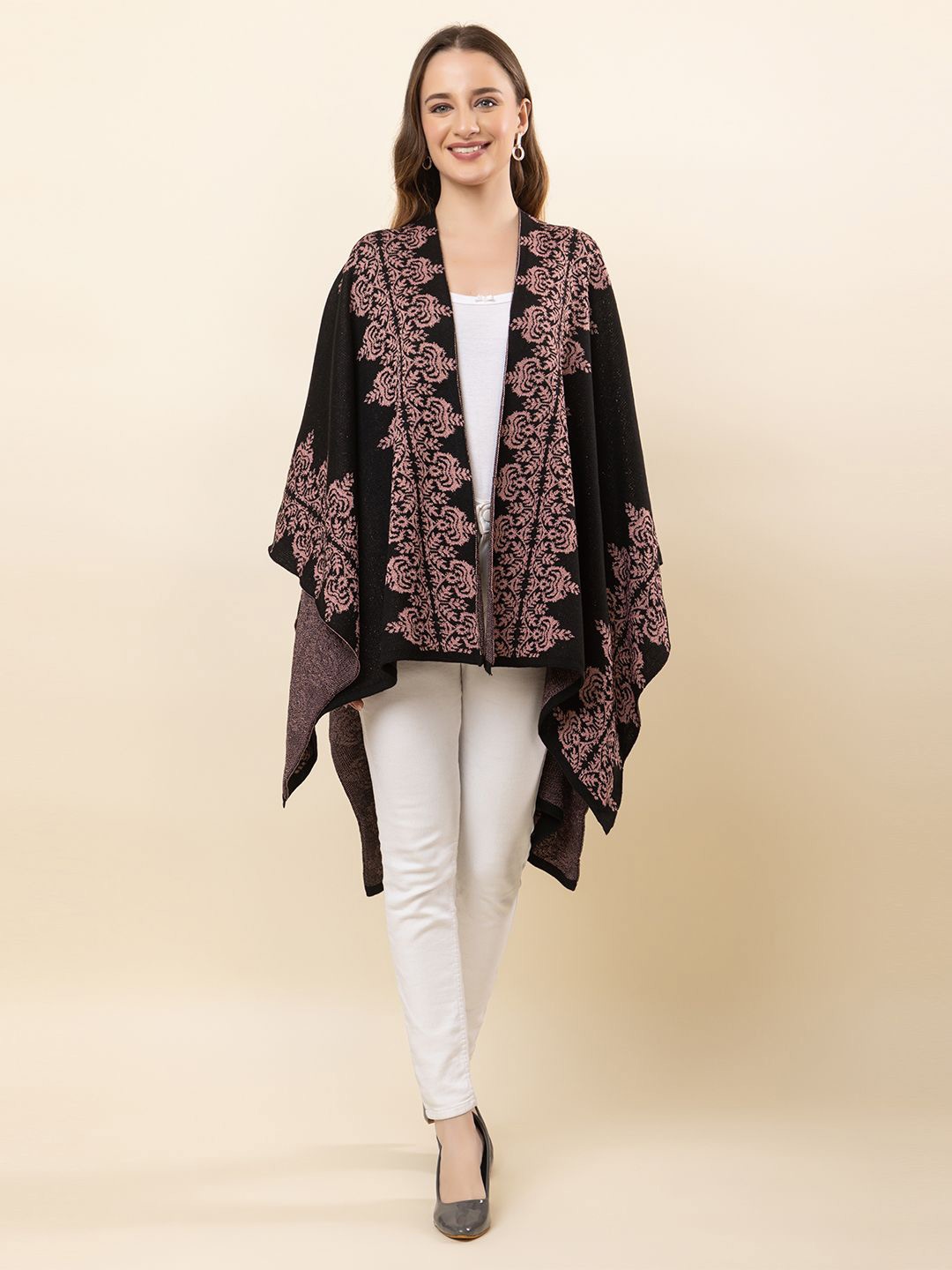 

Anouk Printed Open Front Shrug, Black