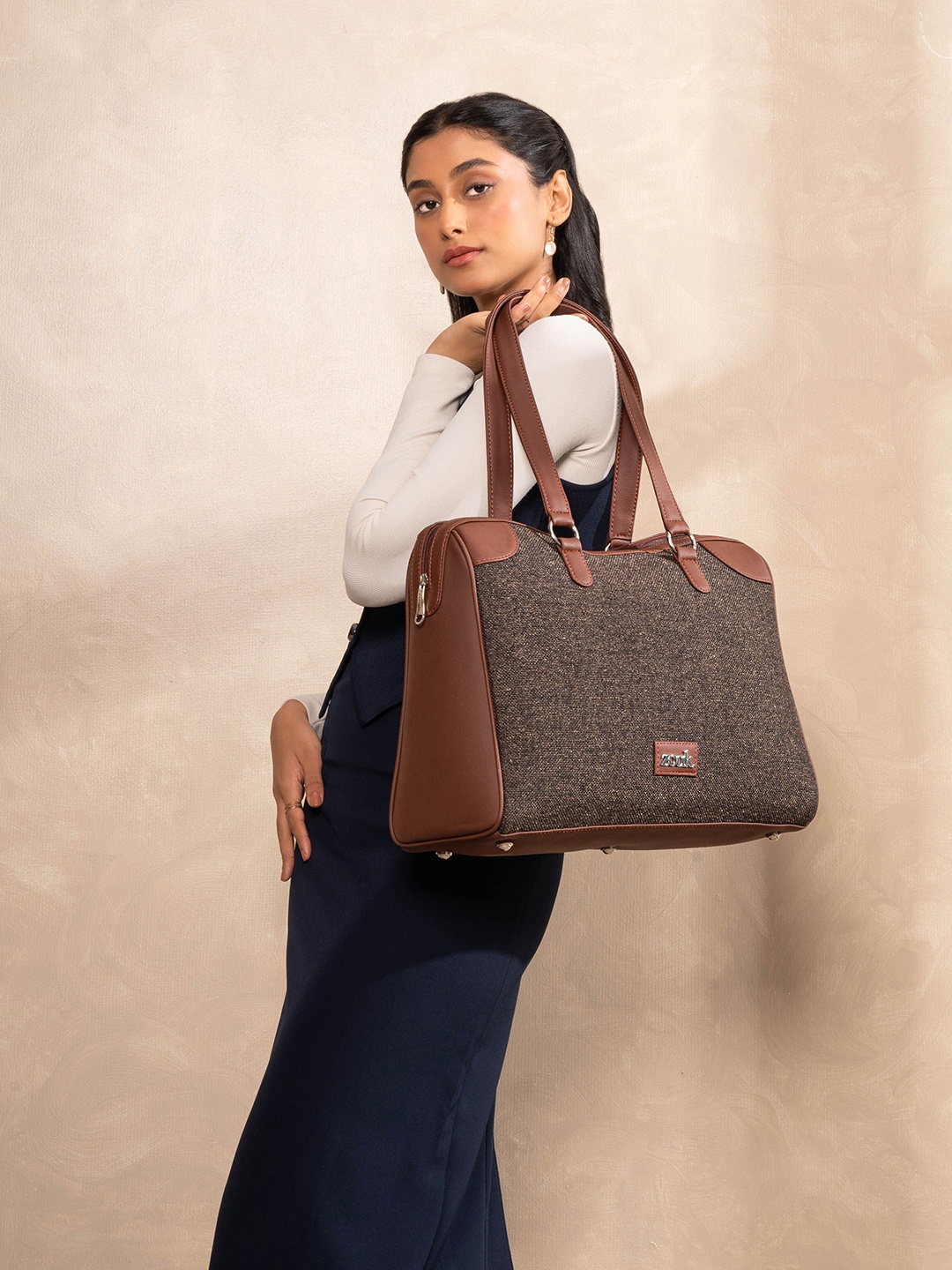 

ZOUK Women Structured Shoulder Bag, Brown