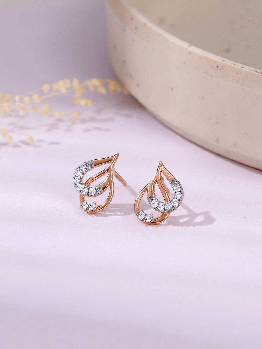

GIVA 14KT Rose Gold Pyrus Diamond Earrings - 1.53g