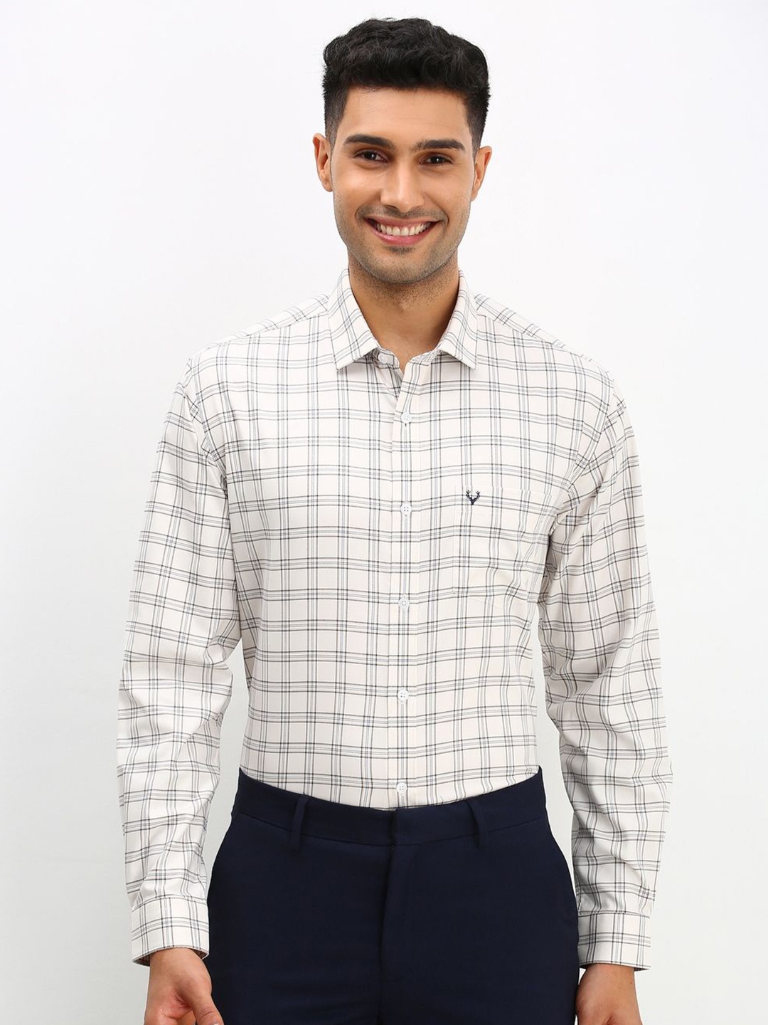 

Allen Solly Men Checked Cotton Slim Fit Formal Shirt, Off white