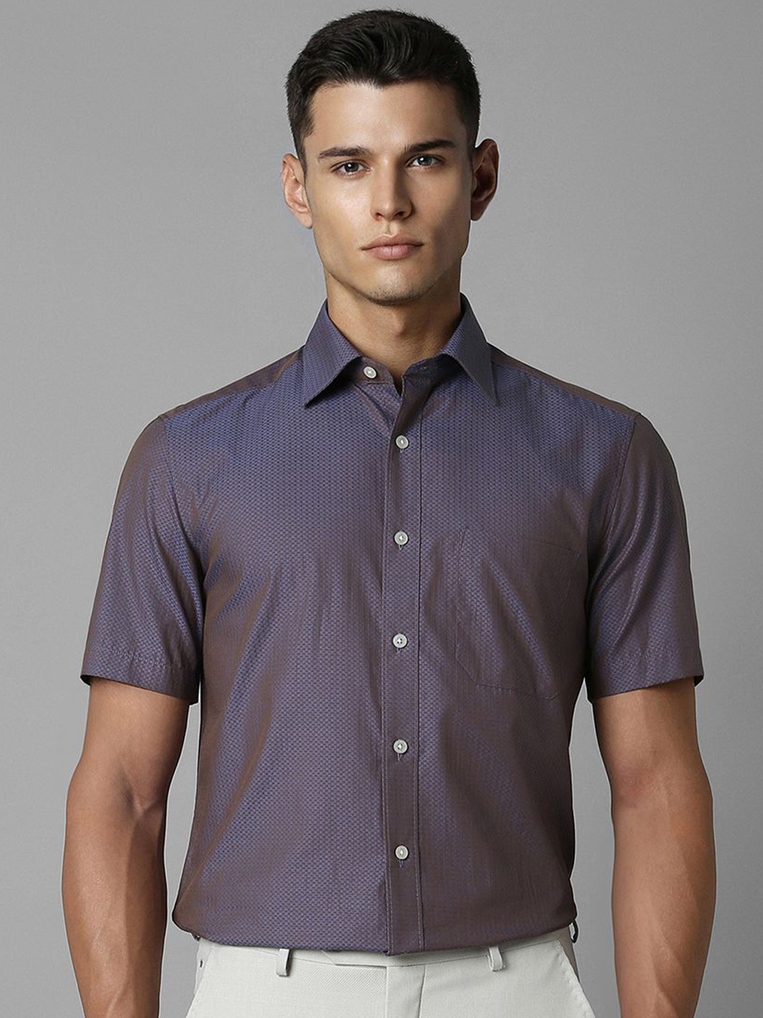 

Louis Philippe Men Classic Cotton Textured Formal Shirt, Blue