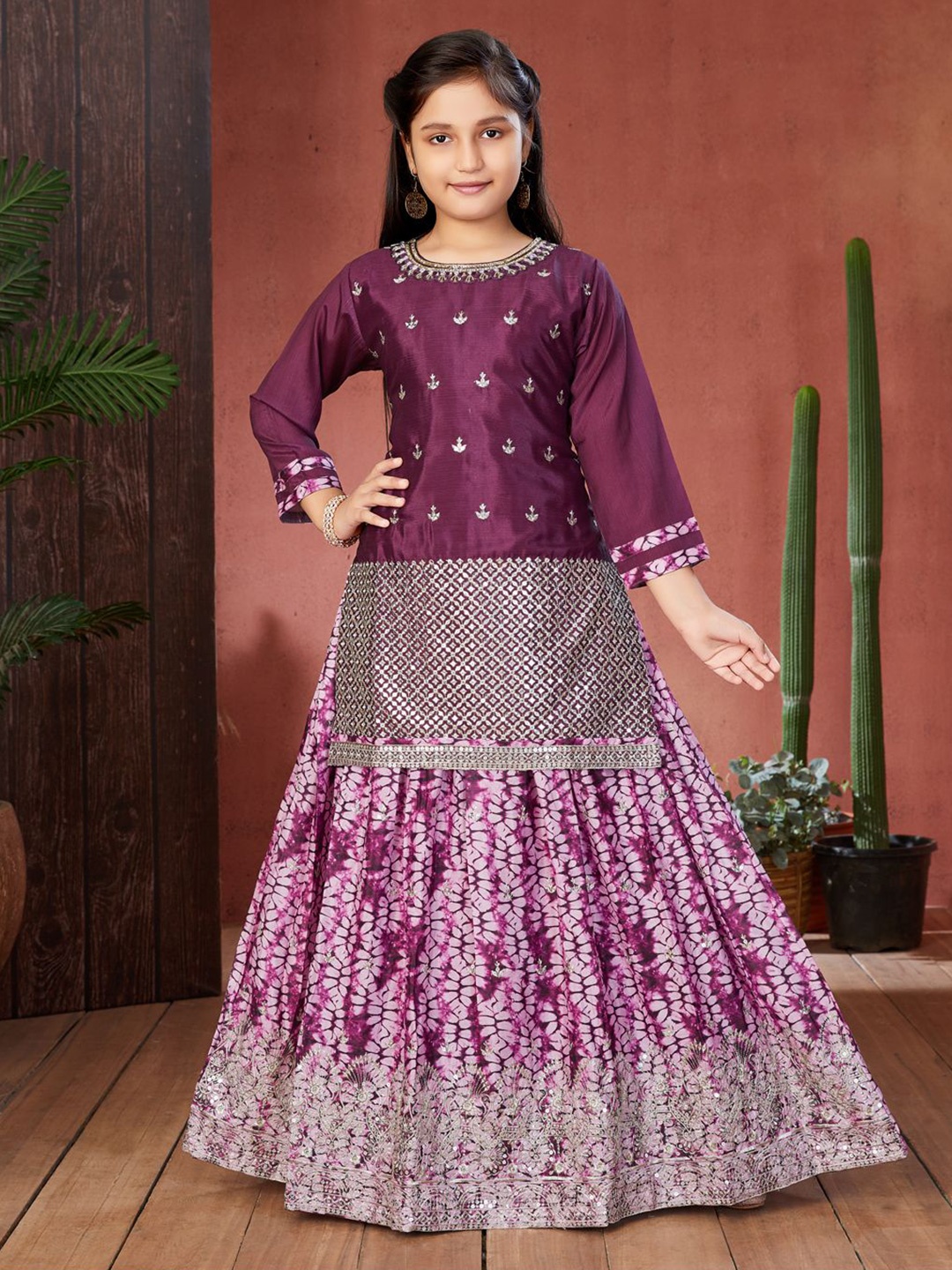 

BAESD Girls Embellished Sequinned Silk Ready to Wear Lehenga & Blouse, Purple