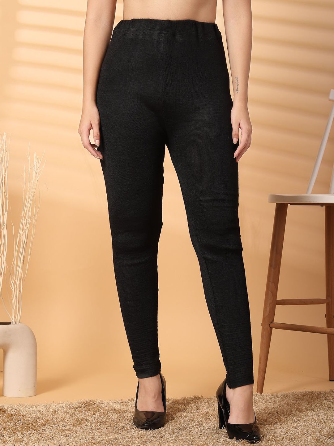 

Clora Creation Ankle Length Woolen Leggings, Black