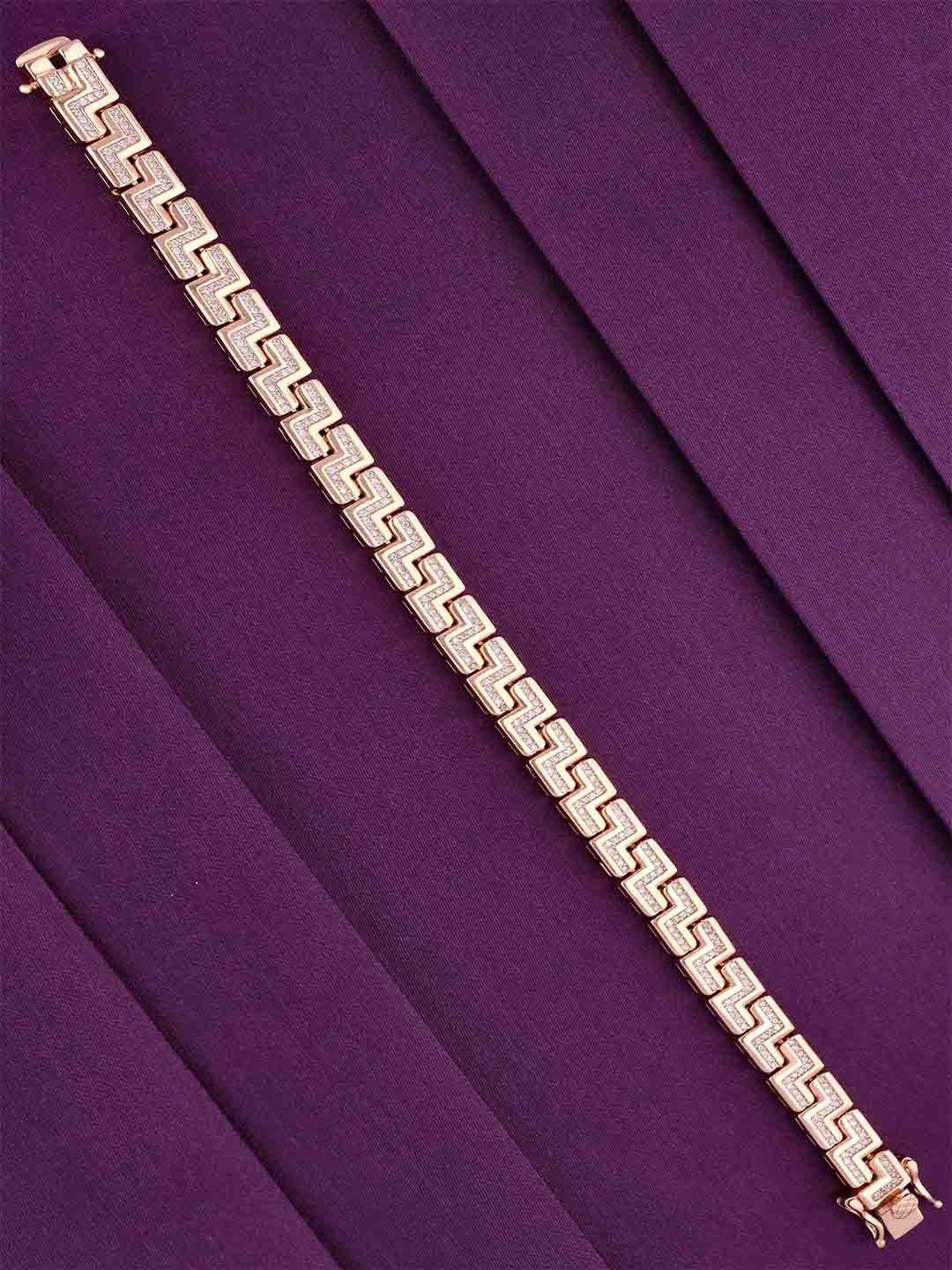 

KAI JEWEL Men Sterling Silver Cubic Zirconia Rose Gold-Plated Wraparound Bracelet