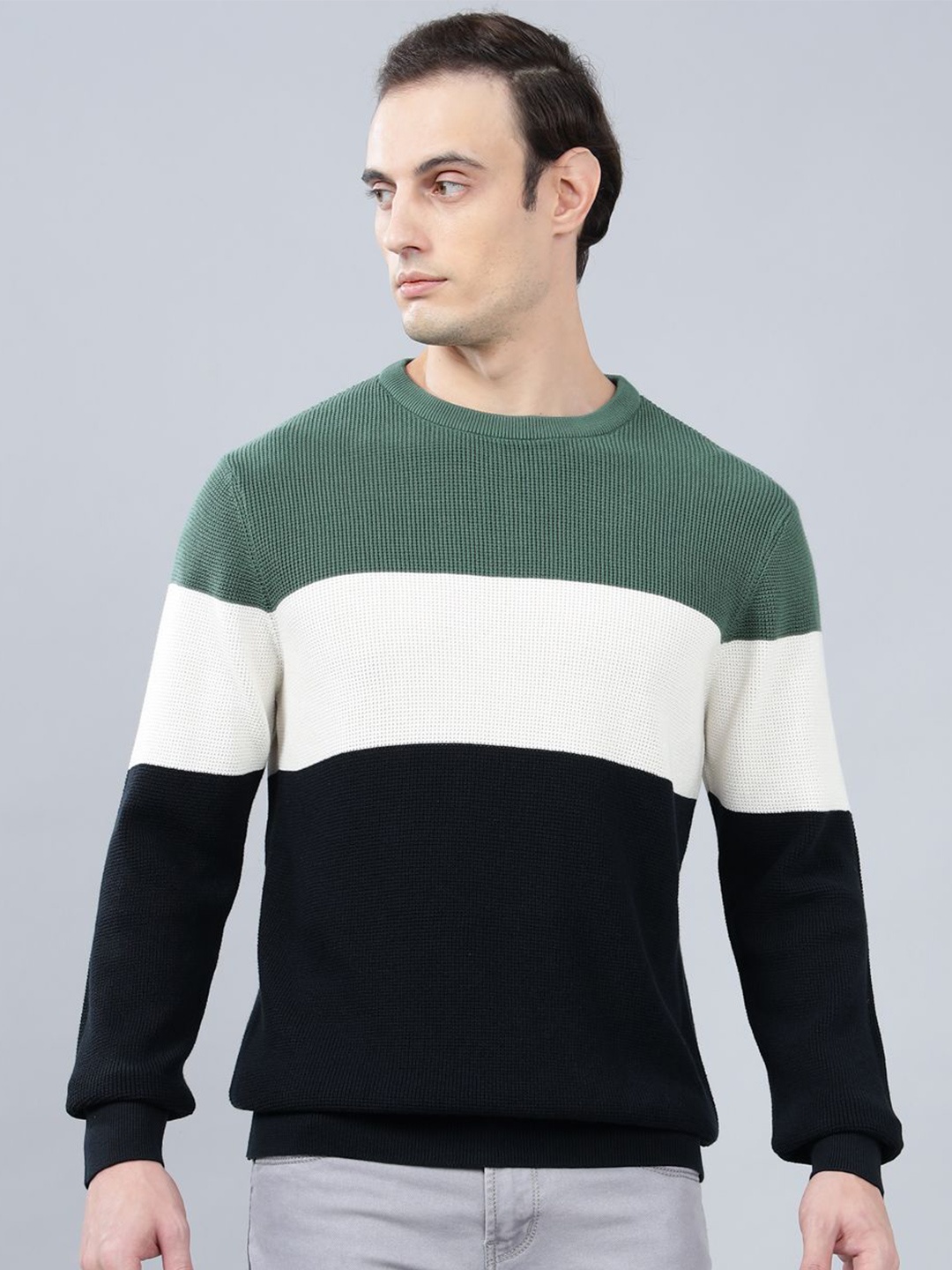 

Cantabil Men Colourblocked Cotton Pullover, Black