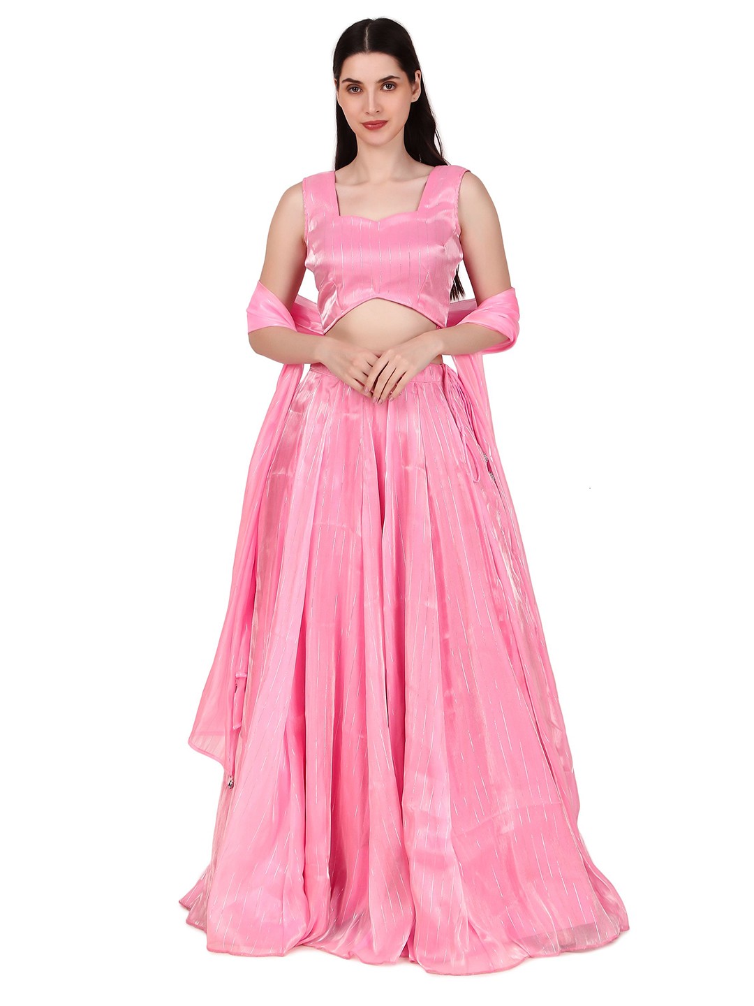 

M FASHION Ready to Wear Lehenga & Unstitched Blouse With Dupatta, Pink