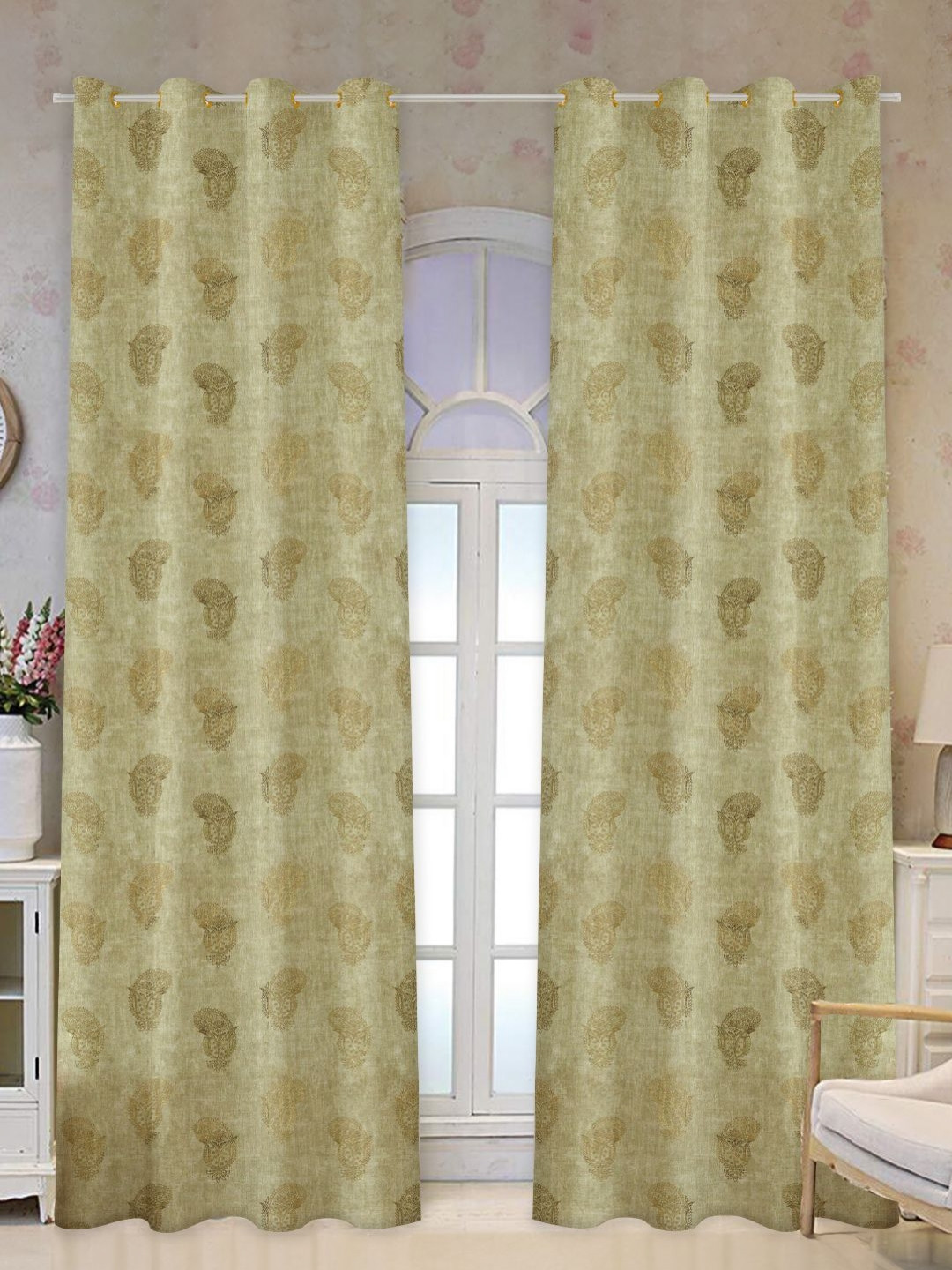 

Tesmare Beige & Gold-Toned Ethnic Motifs Printed Velvet Room Darkening Door Curtain