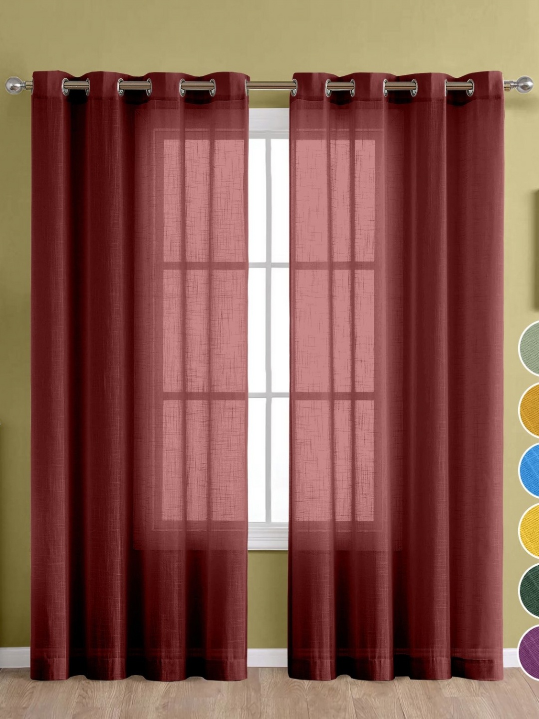 

THE LINEN COMPANY Maroon 2 Pieces Sheer Door Curtains