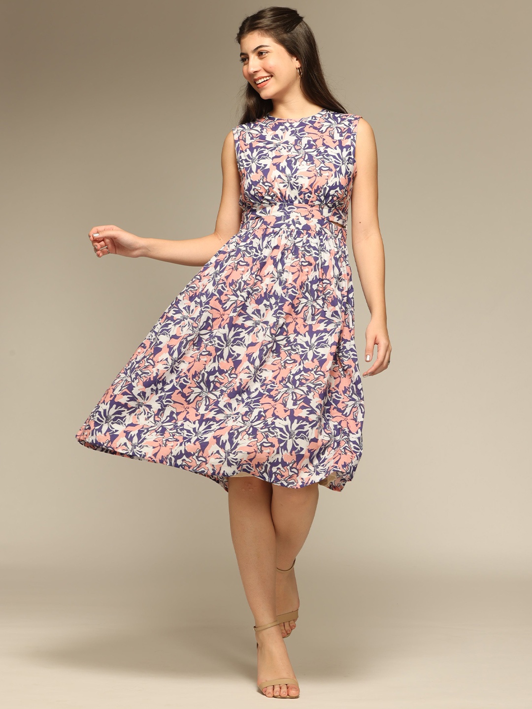 

OCTICS Women Floral Printed A-Line Dress, Blue