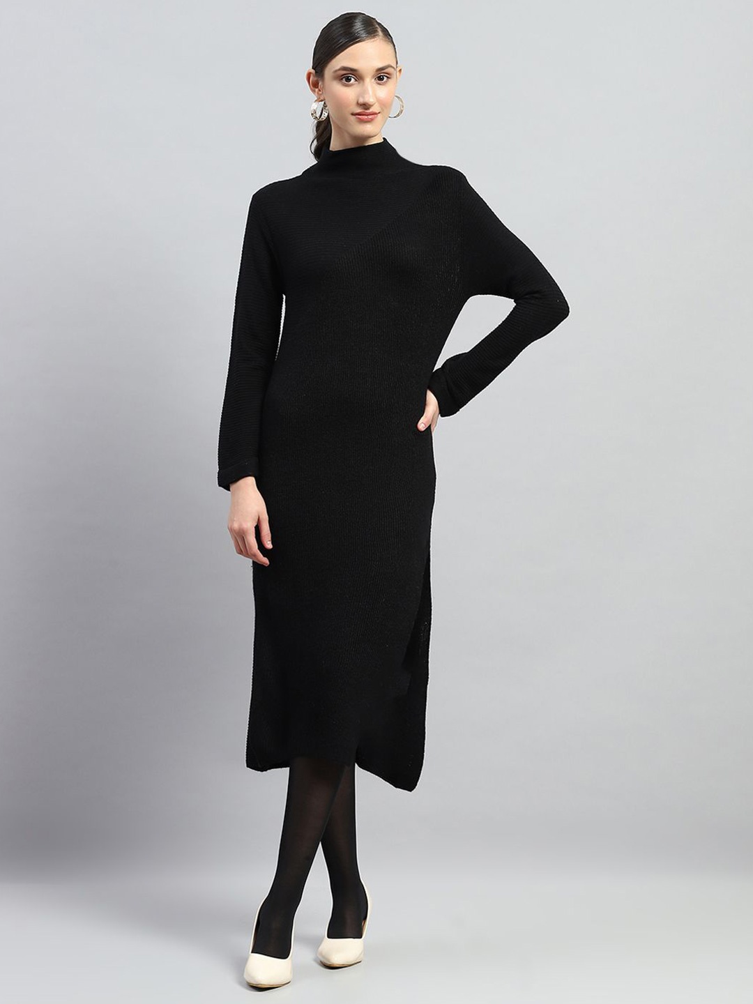 

Monte Carlo Self Design Midi Bodycon Dress, Black