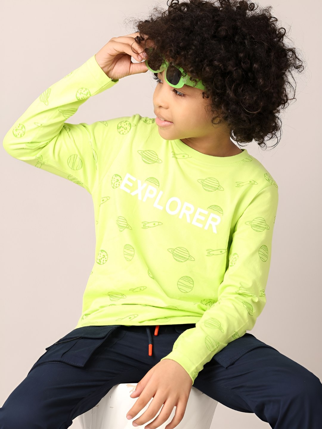 

V-Mart Boys Typography Printed Round Neck Cotton T-shirt, Lime green