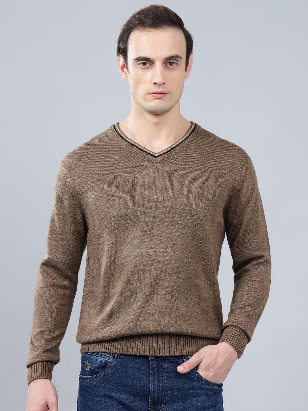 

Cantabil Men V-Neck Pullover Sweaters, Brown