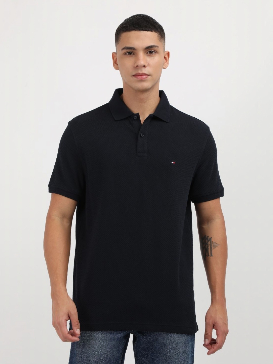 

Tommy Hilfiger Men Solid Polo Collar Cotton T-shirt, Navy blue