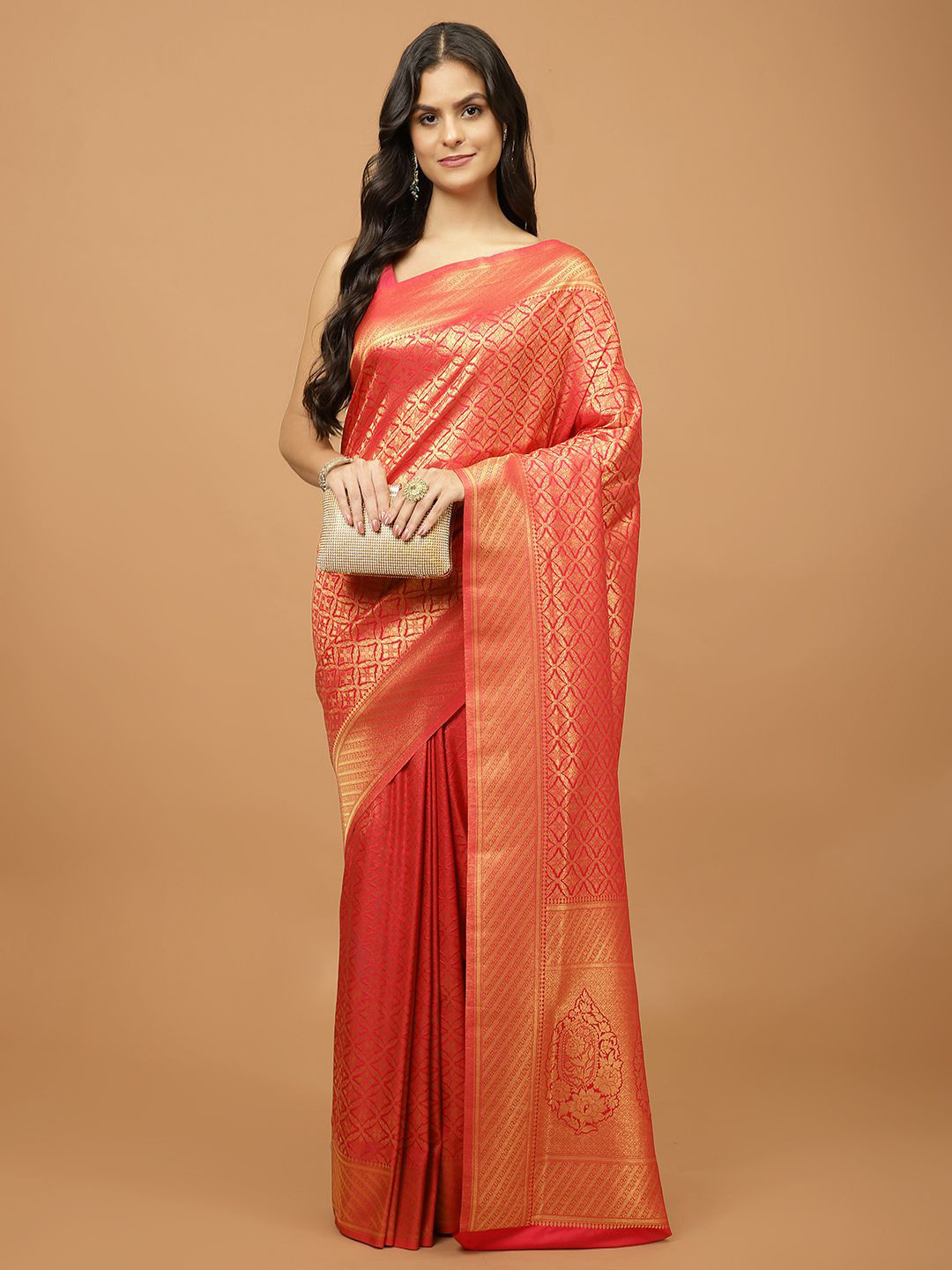 

Meena Bazaar Woven Design Zari Art Silk Saree, Pink