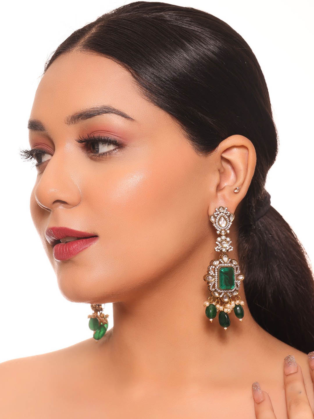 

Amreli Jaipur Victorian Gold-Plated Kundan Studded Drop Earrings