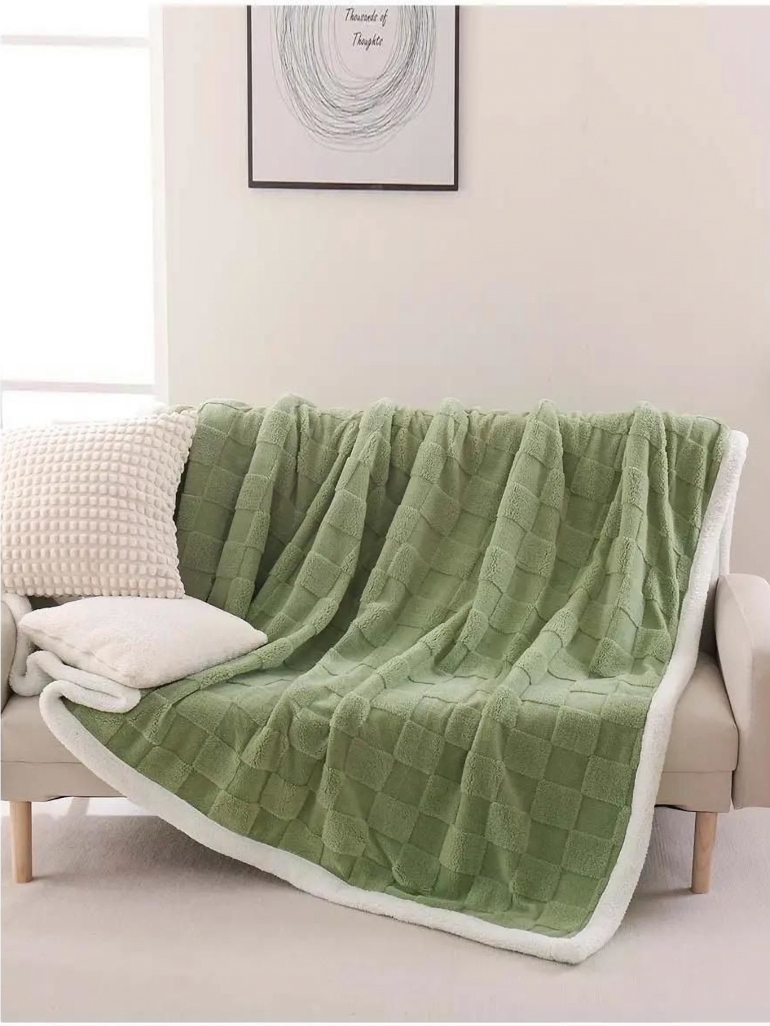 

Butterthief Kids Green & White Checked Sherpa Heavy Winter 210 GSM Single Bed Blanket