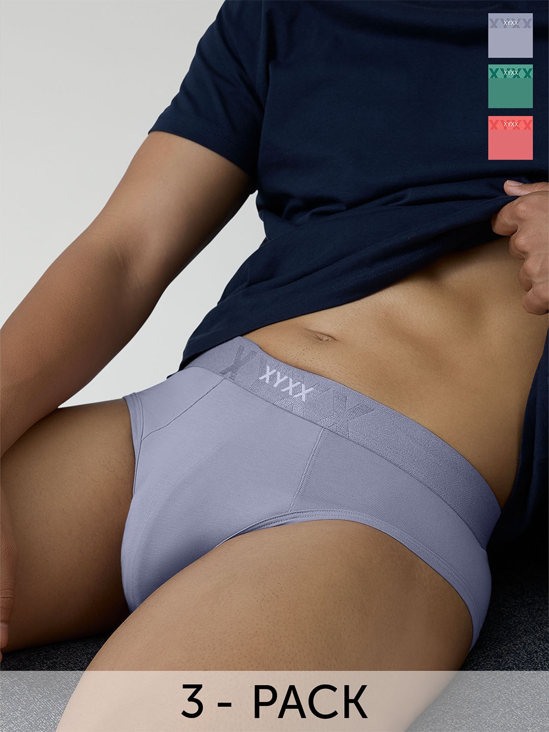 

XYXX Pack Of 3 Cotton Anti Microbial Basic Briefs XYBRF3PCKN837, Grey