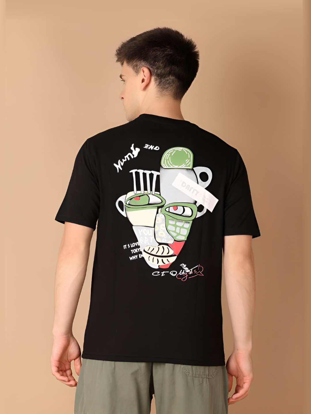 

V-Mart Men Graphic Printed Round Neck Cotton T-shirt, Black