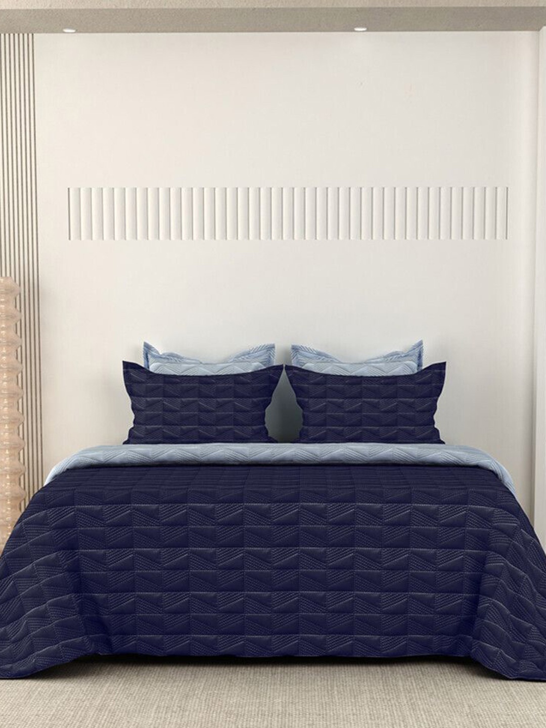 

LABHAM Navy Blue Pure Cotton Double King Bed Cover With 2 Pillow Covers