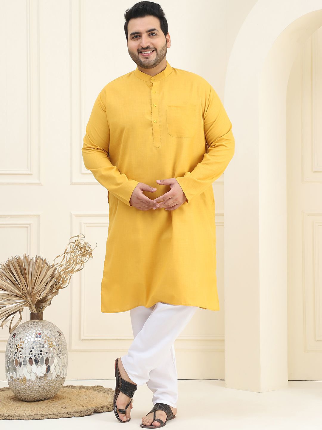 

SOJANYA PLUS Plus Size Pure Cotton Kurta with Pyjamas, Mustard