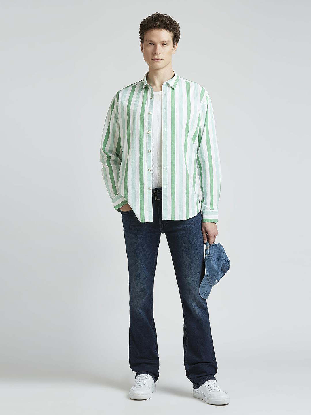 

Pepe Jeans Men Spread Collar Vertical Striped Cotton Casual Shirt, Green