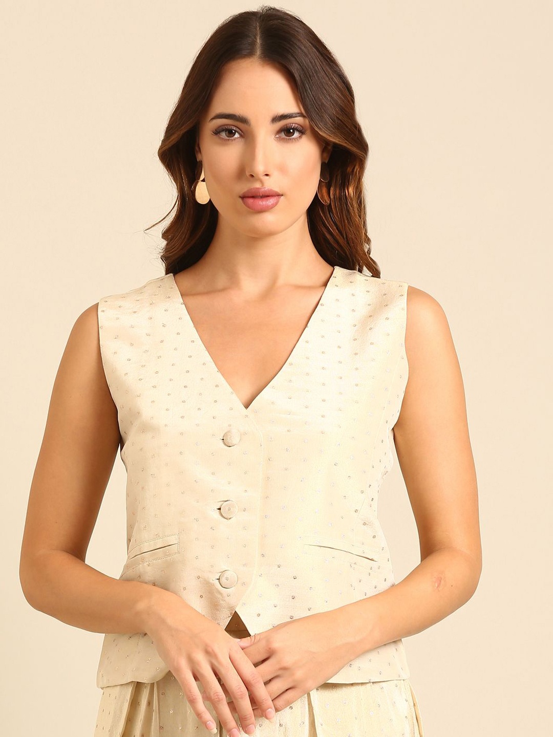 

De Moza Women Tailored Ethnic Jacket, Off white
